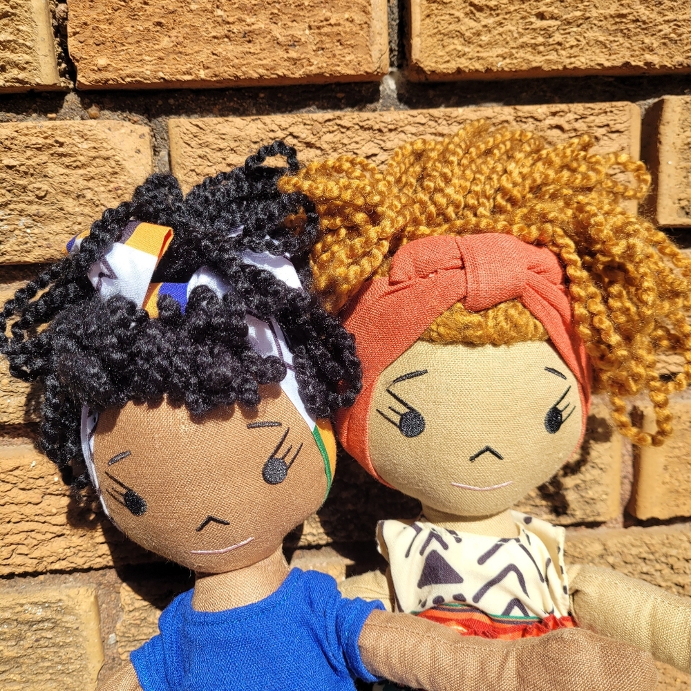 2 Harperlman Dolls Handmade Linen 14” Both No Shoes|The Darker One No Purse/Bag